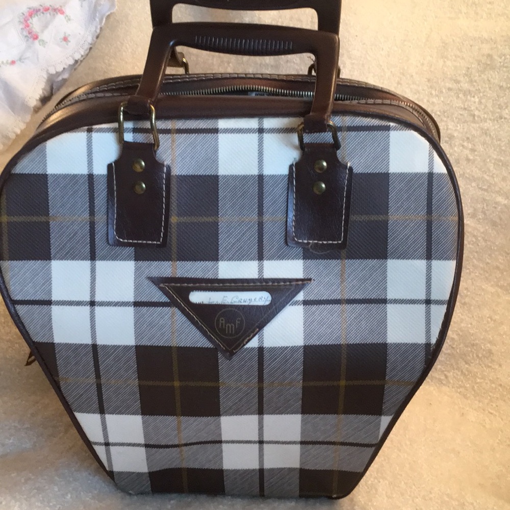Bowling ball bag. Vintage brown mustard plaid